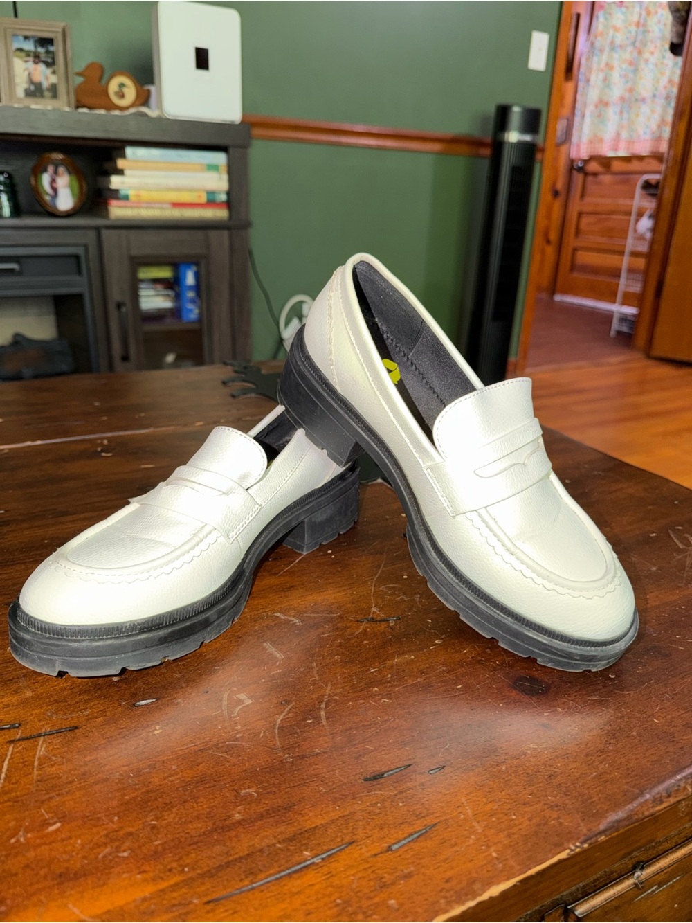 Rocket Dog White Platform Penny Loafers with Black Lug Soles